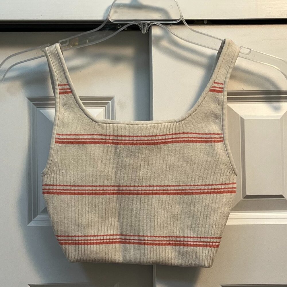 Aritzia Babaton Cropped Sweater Tank Top Cream/Peach Stripe Size S